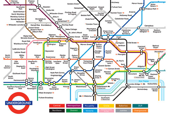 Plan des zones 1 et 2 du métro de Londres