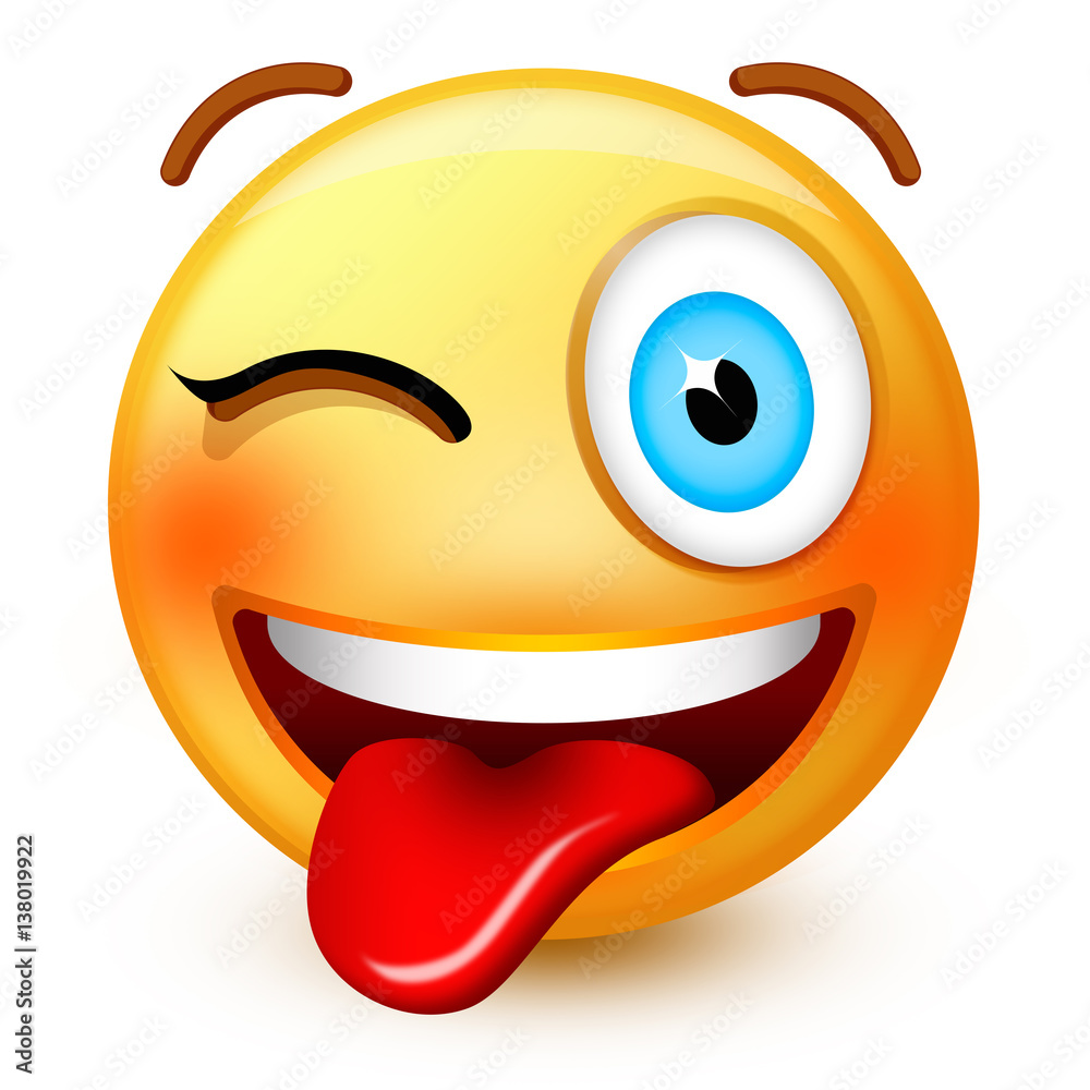 Cute smiley-face emoticon or 3d smiley emoji with stuck-out tongue & winking eye