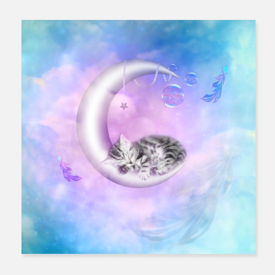 Chaton mignon dormant sur la lune' Poster | Spreadshirt